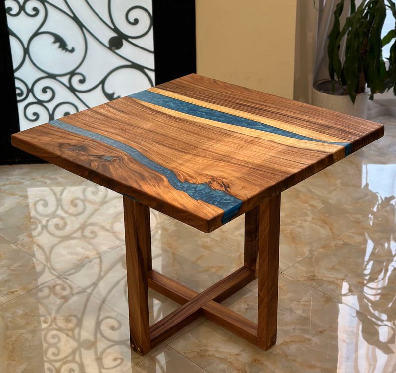 Acacia Hardwood & Caribbean Blue Epoxy Resin Dining Table