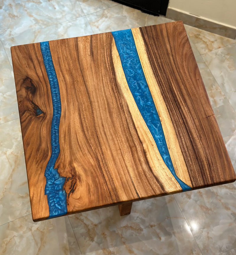 Acacia Hardwood & Caribbean Blue Epoxy Resin Dining Table