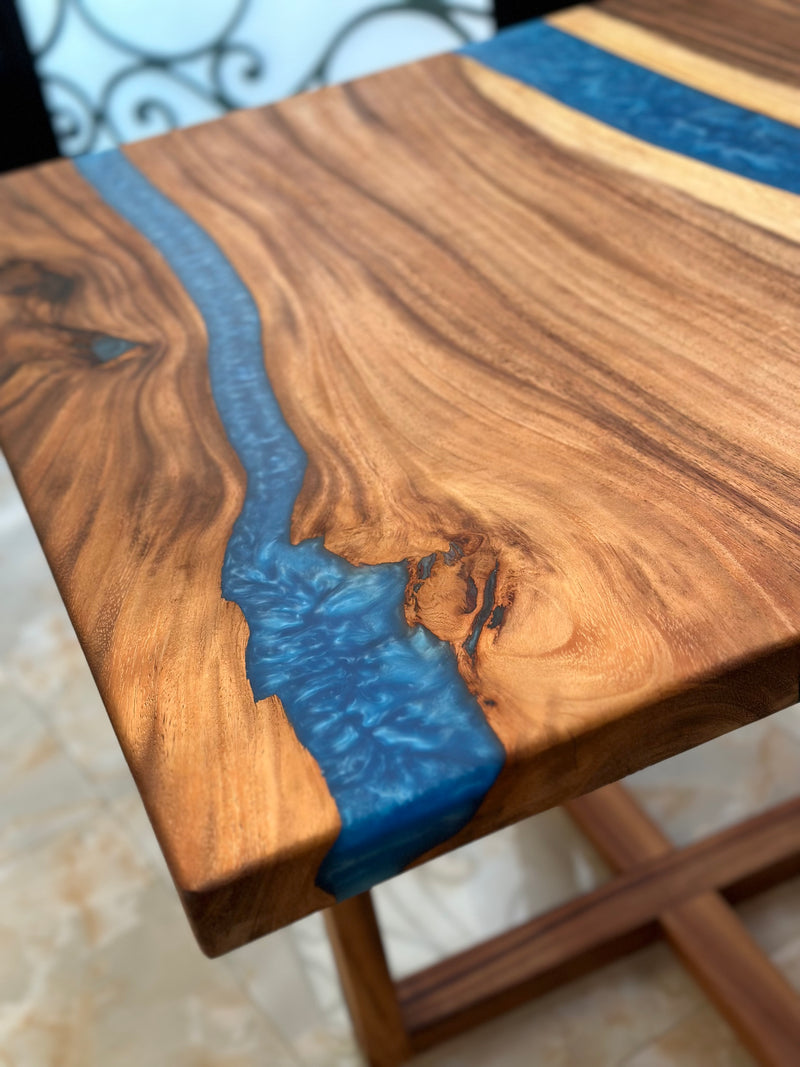 Acacia Hardwood & Caribbean Blue Epoxy Resin Dining Table