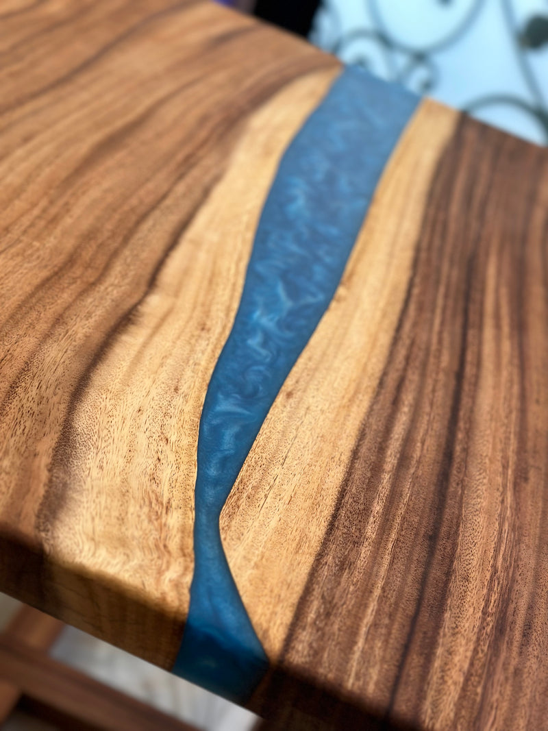 Acacia Hardwood & Caribbean Blue Epoxy Resin Dining Table