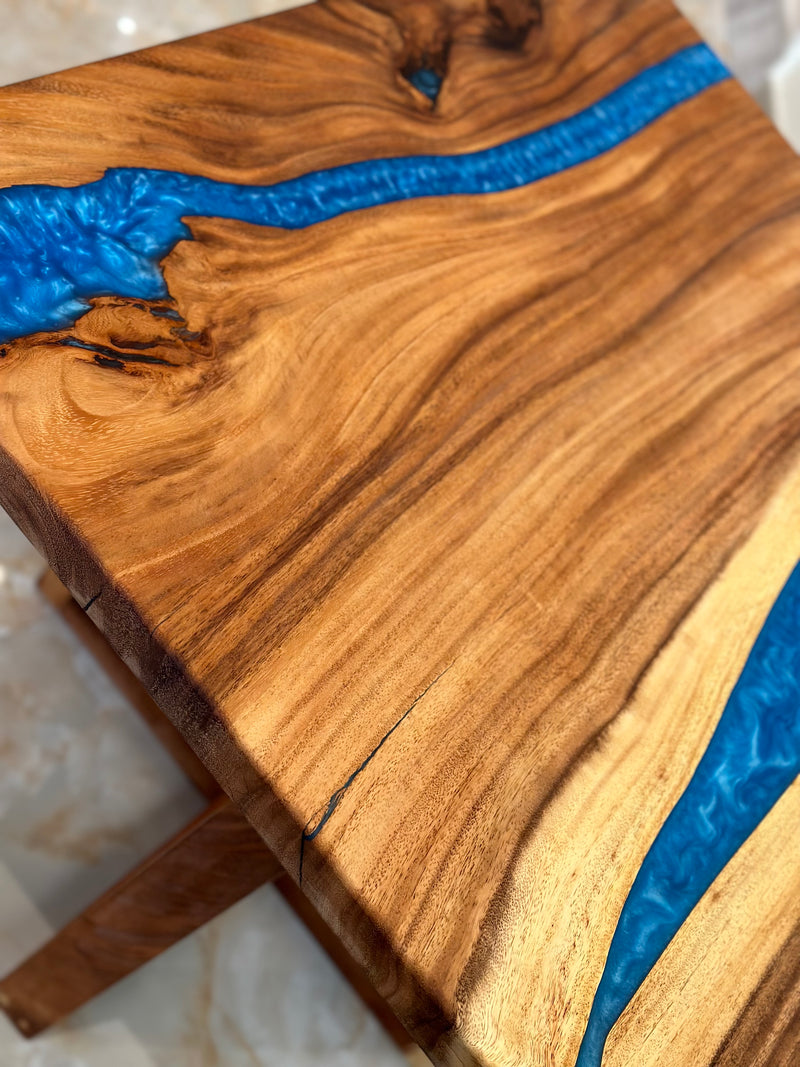 Acacia Hardwood & Caribbean Blue Epoxy Resin Dining Table