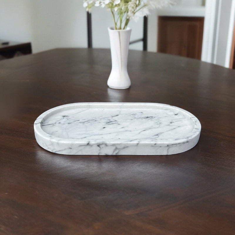 Oval Decor Tray - White Marble