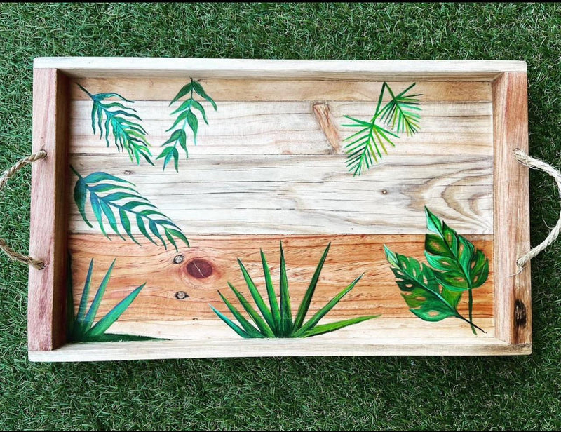 Hand Painted Wood Tropical Tray