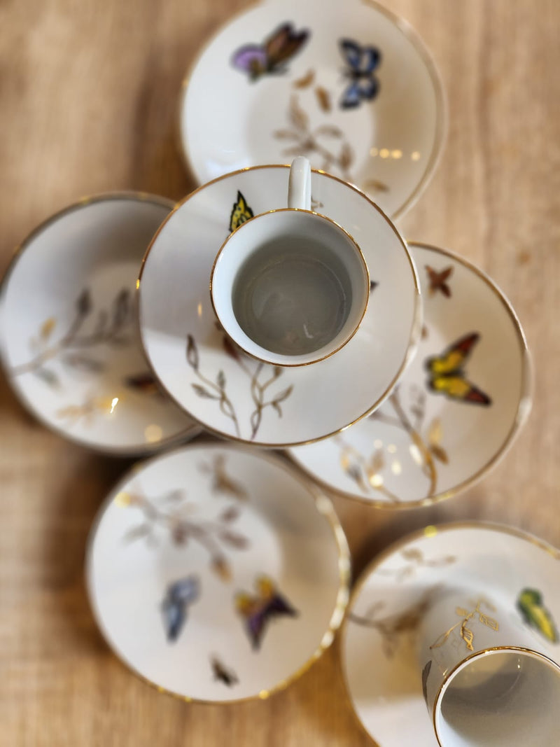 Hand Painted Golden Butterfly Coffee Cups