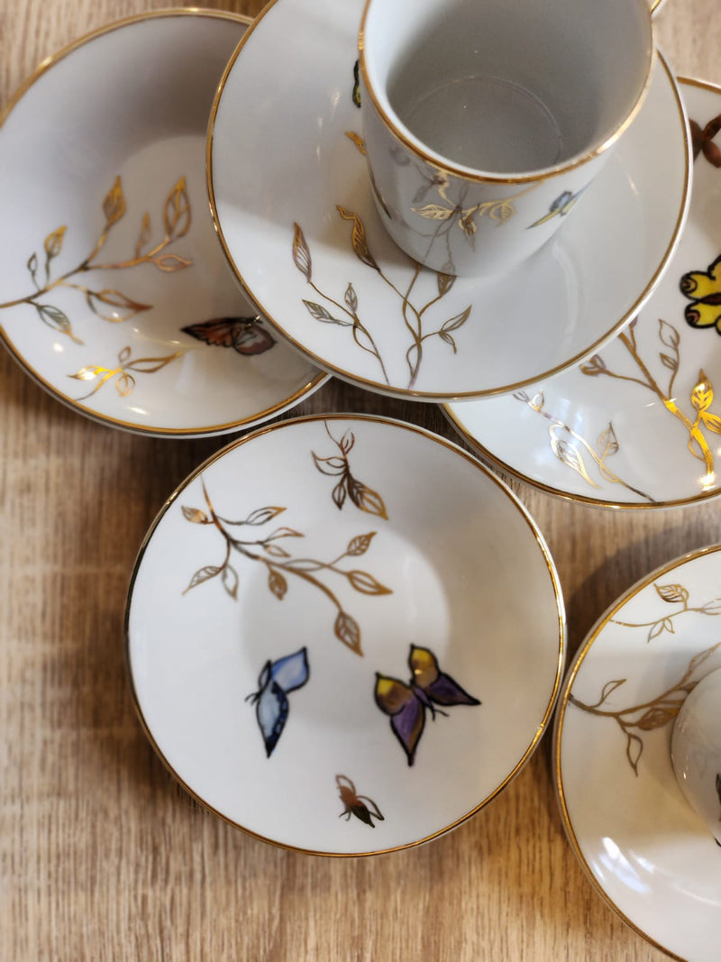 Hand Painted Golden Butterfly Coffee Cups