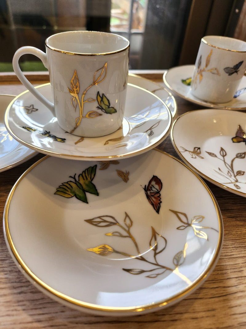 Hand Painted Golden Butterfly Coffee Cups