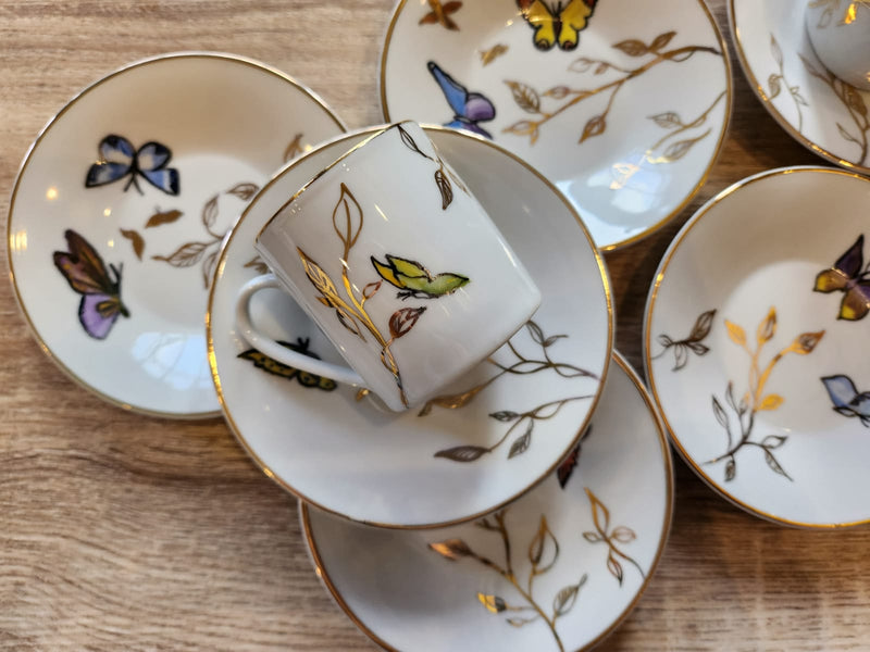 Hand Painted Golden Butterfly Coffee Cups