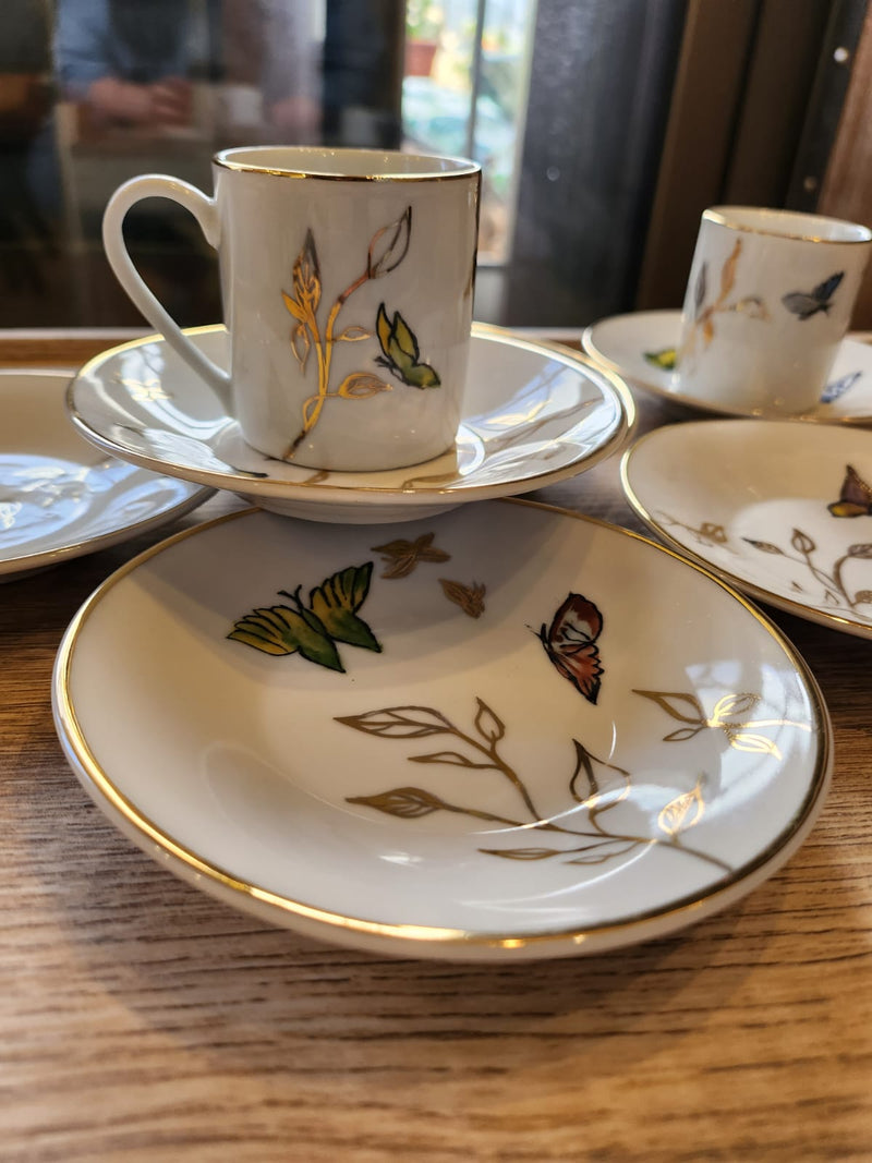 Hand Painted Golden Butterfly Coffee Cups