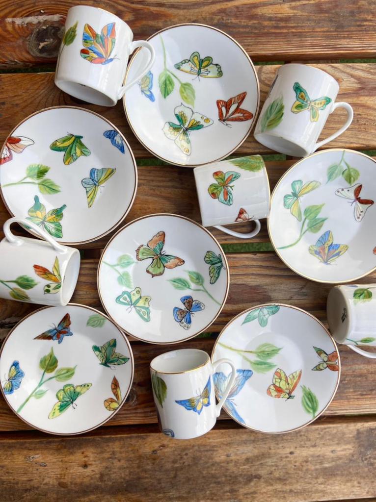 Hand Painted Butterfly Coffee Cups