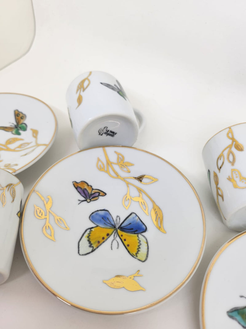 Hand Painted Golden Butterfly Coffee Cups