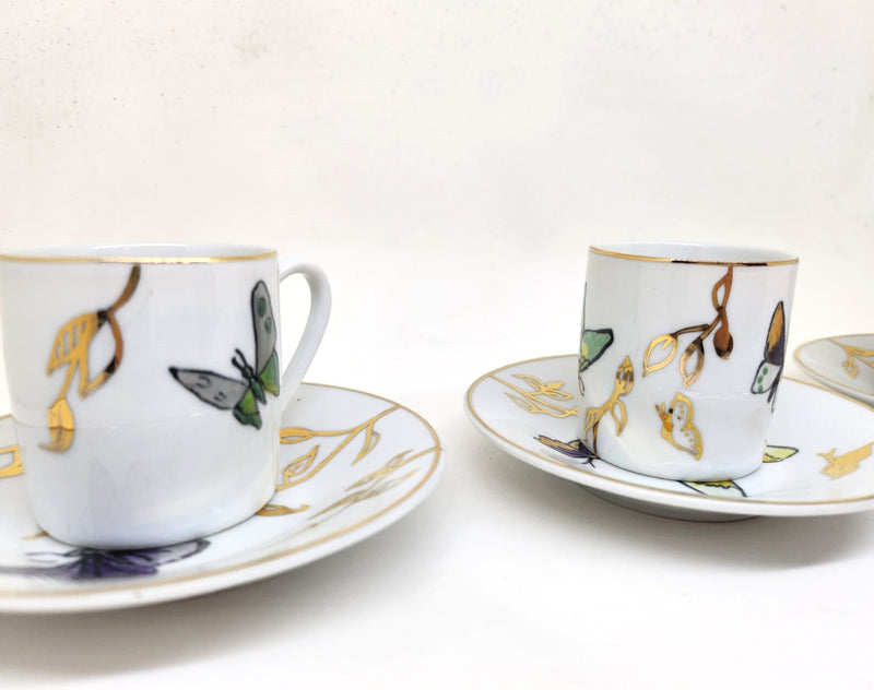 Hand Painted Golden Butterfly Coffee Cups