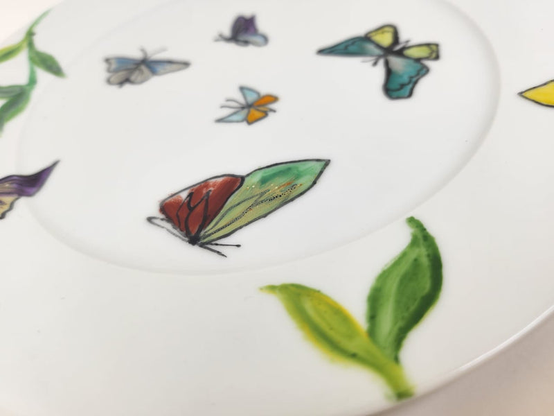 Hand Painted Butterfly Porcelain Cake Plate