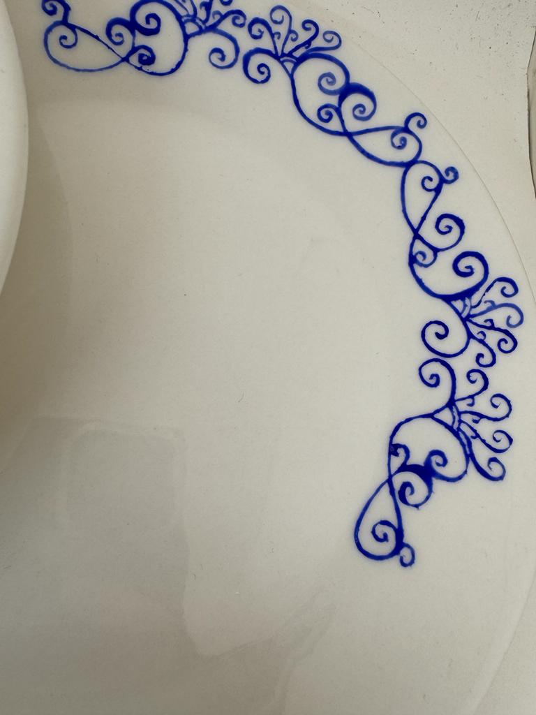 Hand Painted Blue Dentelle Cake Plate