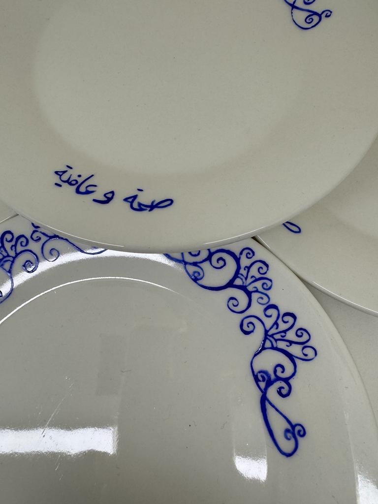 Hand Painted Blue Dentelle Cake Plate