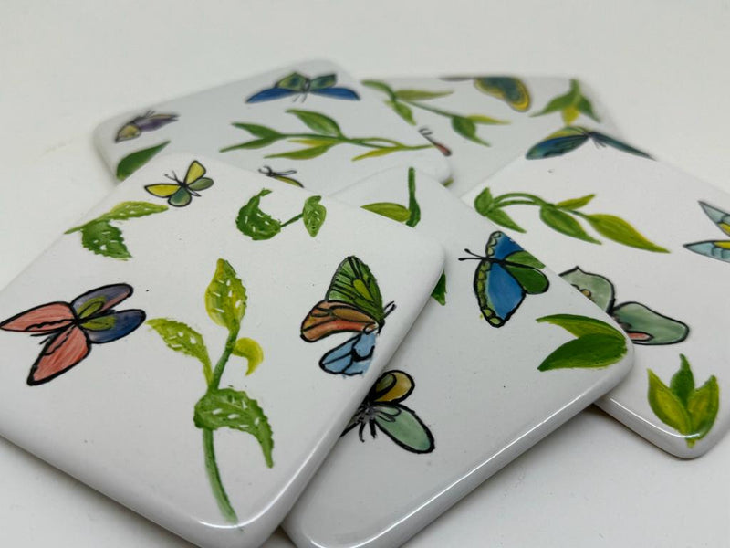 Hand Painted Butterfly Porcelain Coasters