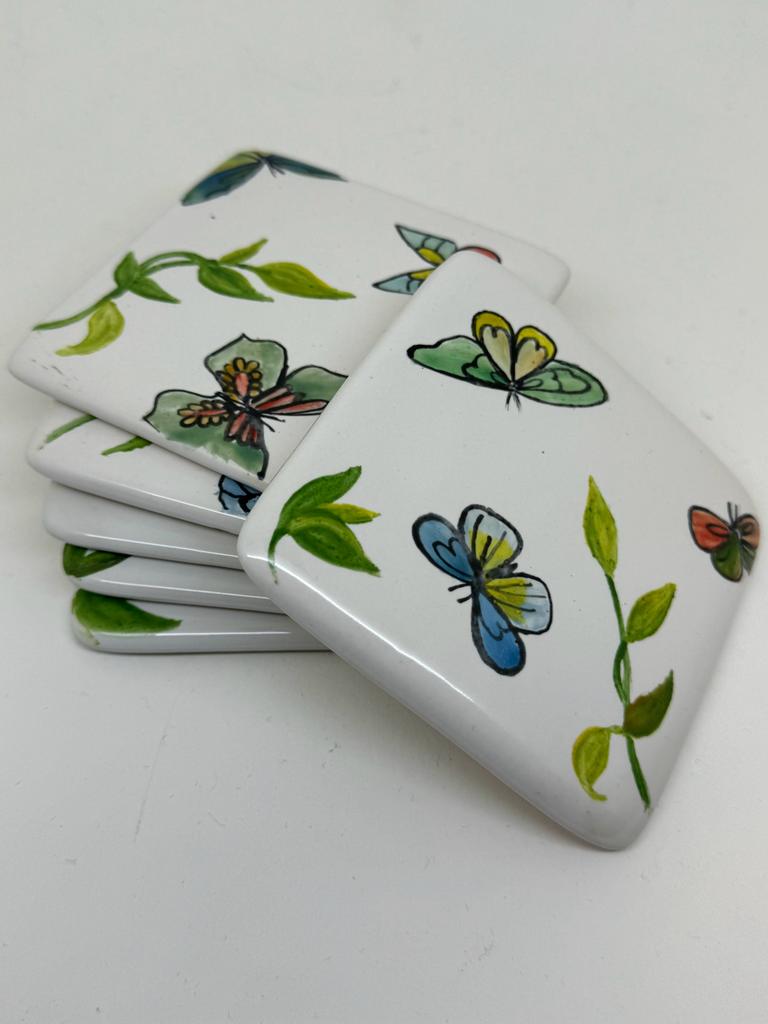 Hand Painted Butterfly Porcelain Coasters