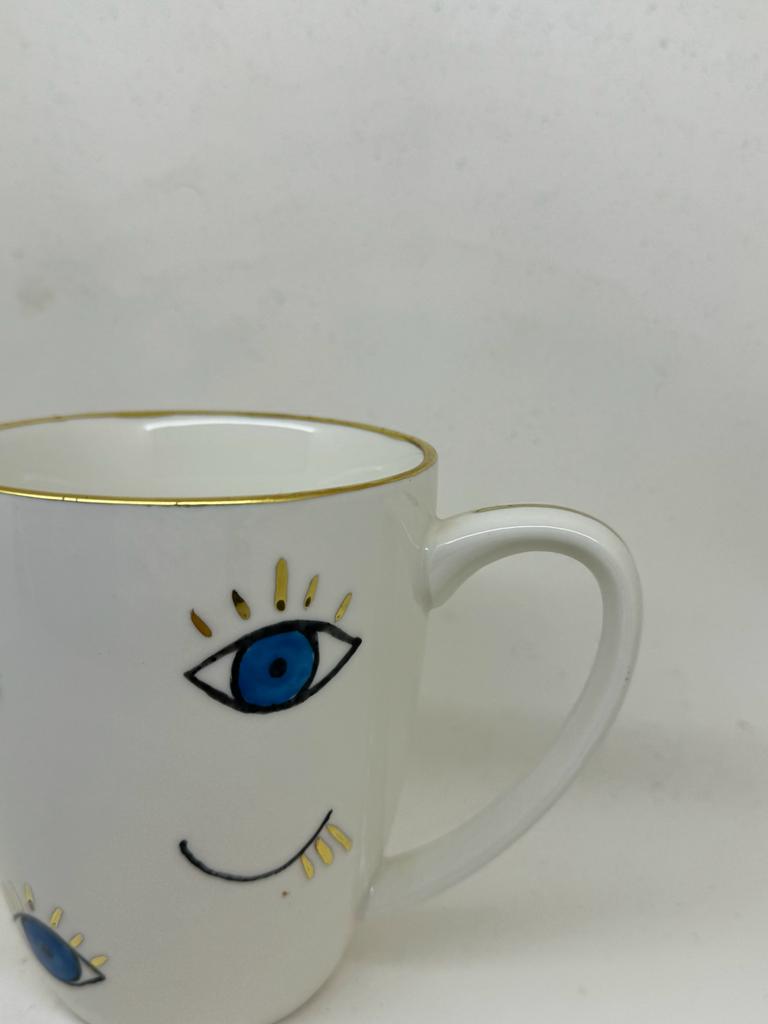 Hand Painted Blue Eyes Porcelain Mug