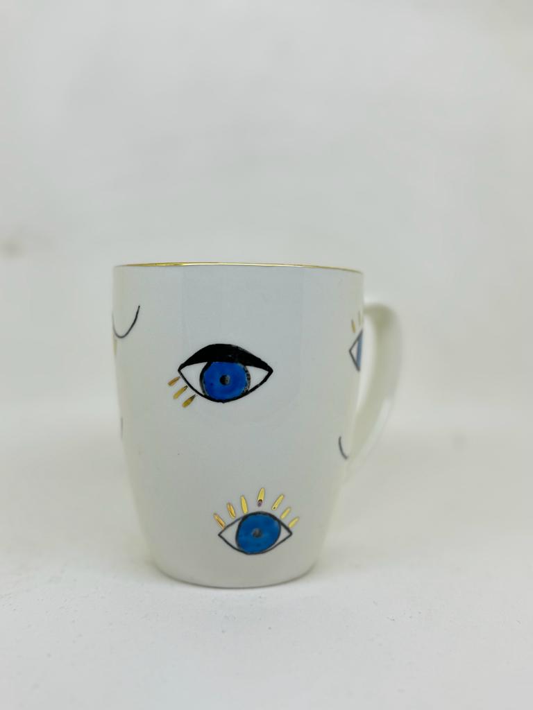 Hand Painted Blue Eyes Porcelain Mug