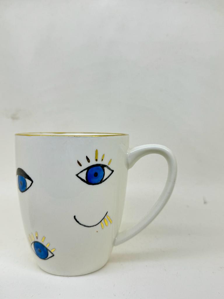 Hand Painted Blue Eyes Porcelain Mug