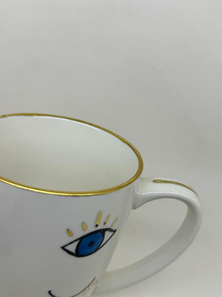 Hand Painted Blue Eyes Porcelain Mug