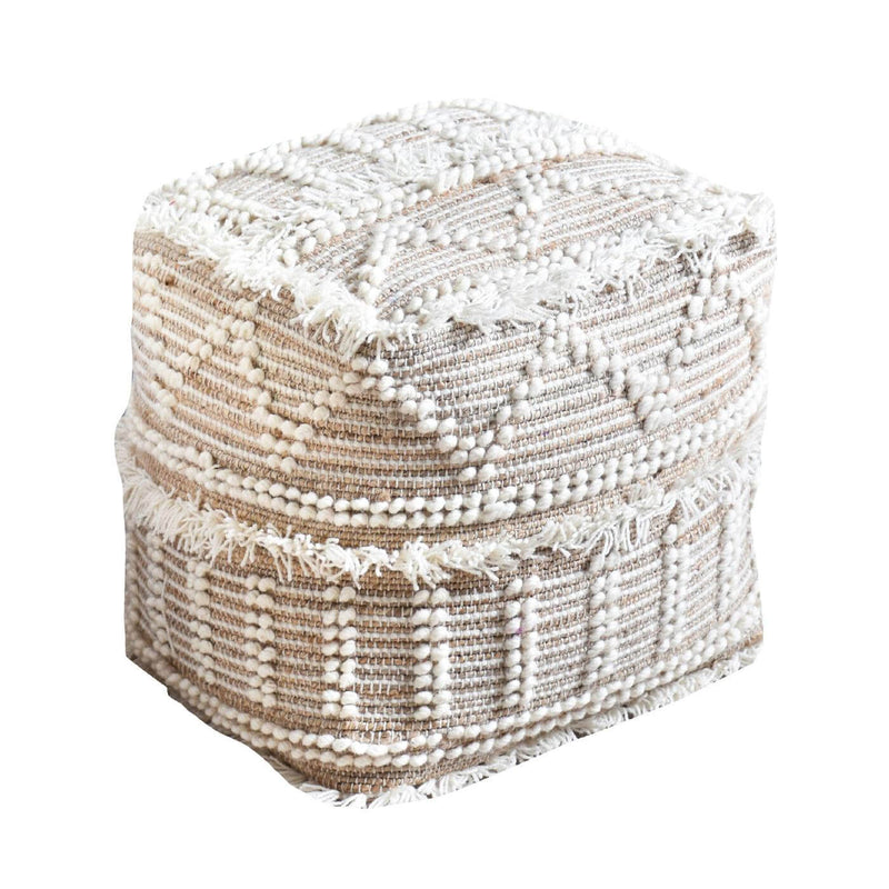 Handwoven Wool Jute Pouffe