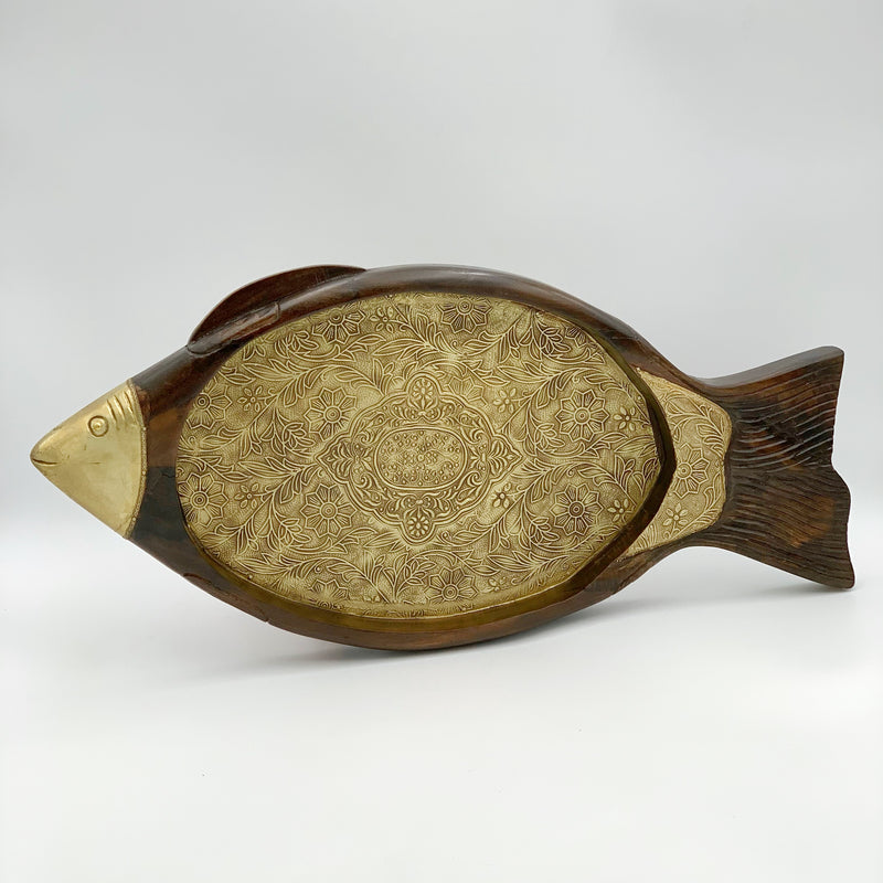 Hand Painted Wood Carved Gold Tray