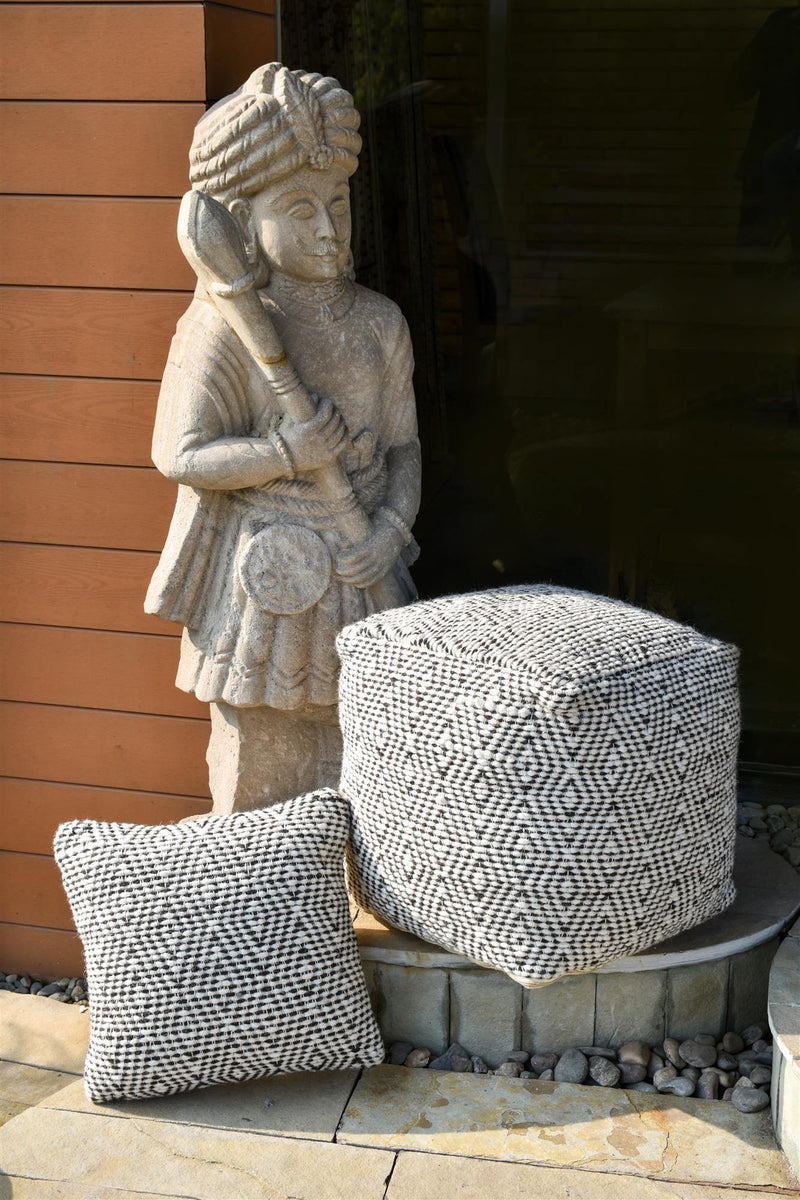 Handwoven Wool Natural Pouffe