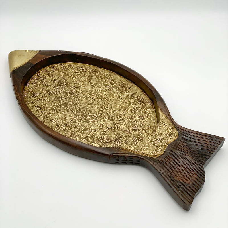 Hand Painted Wood Carved Gold Tray