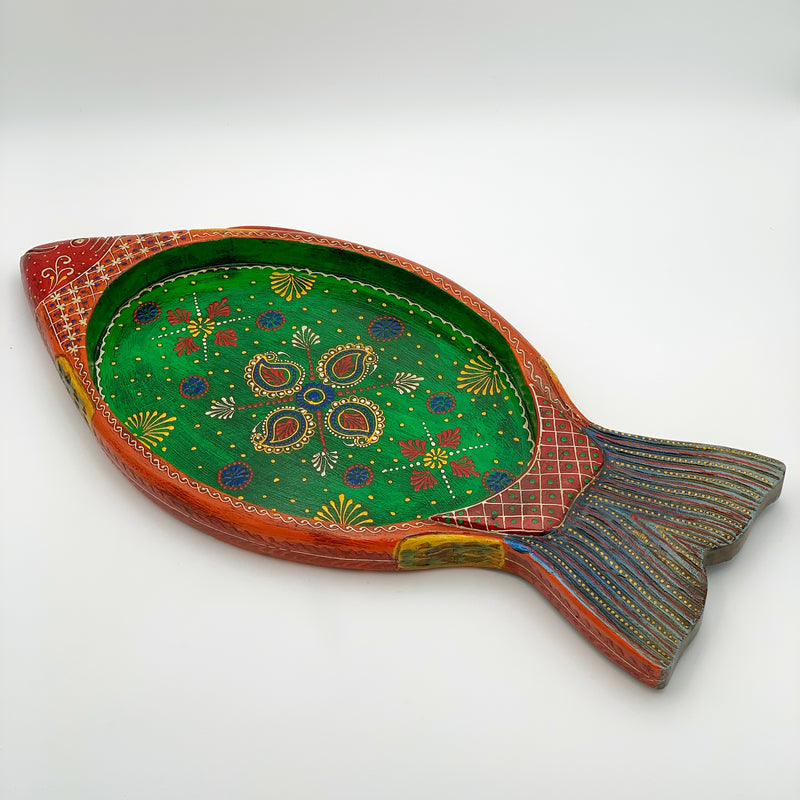 Hand painted Wood Carved Green Tray