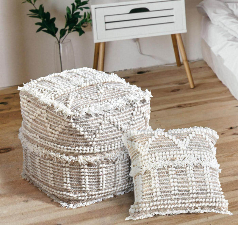 Handwoven Wool Jute Pouffe