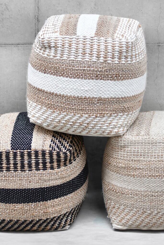 Handwoven Jute Wool Pouffe