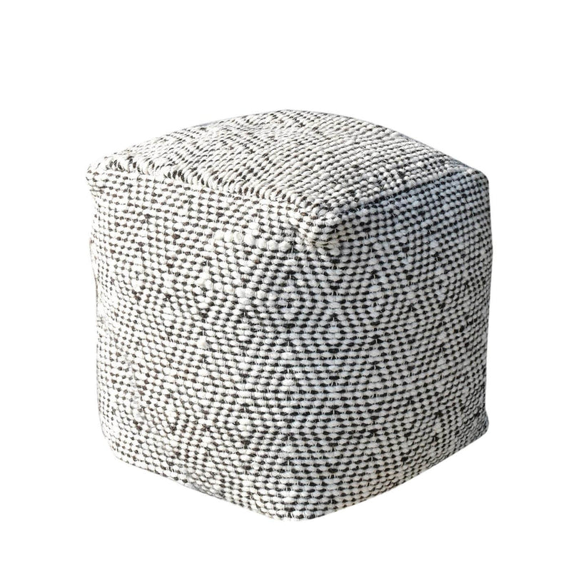 Handwoven Wool Natural Pouffe