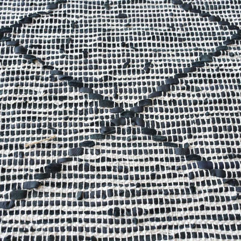 Handwoven Grey Leather Rug