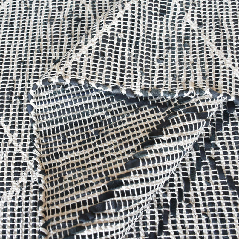 Handwoven Grey Leather Rug