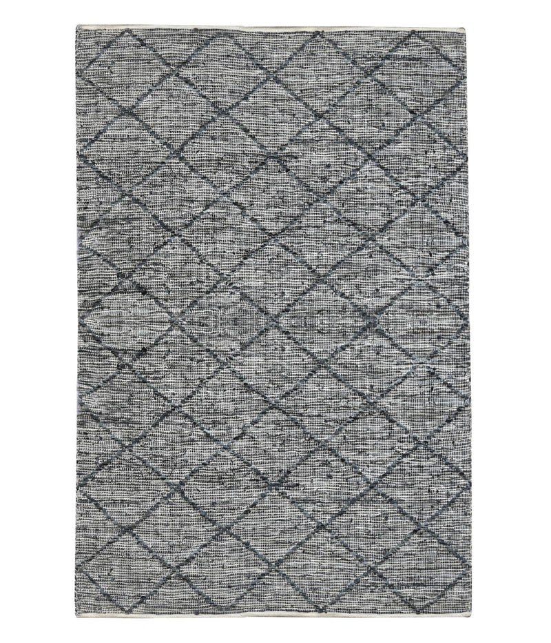 Handwoven Grey Leather Rug